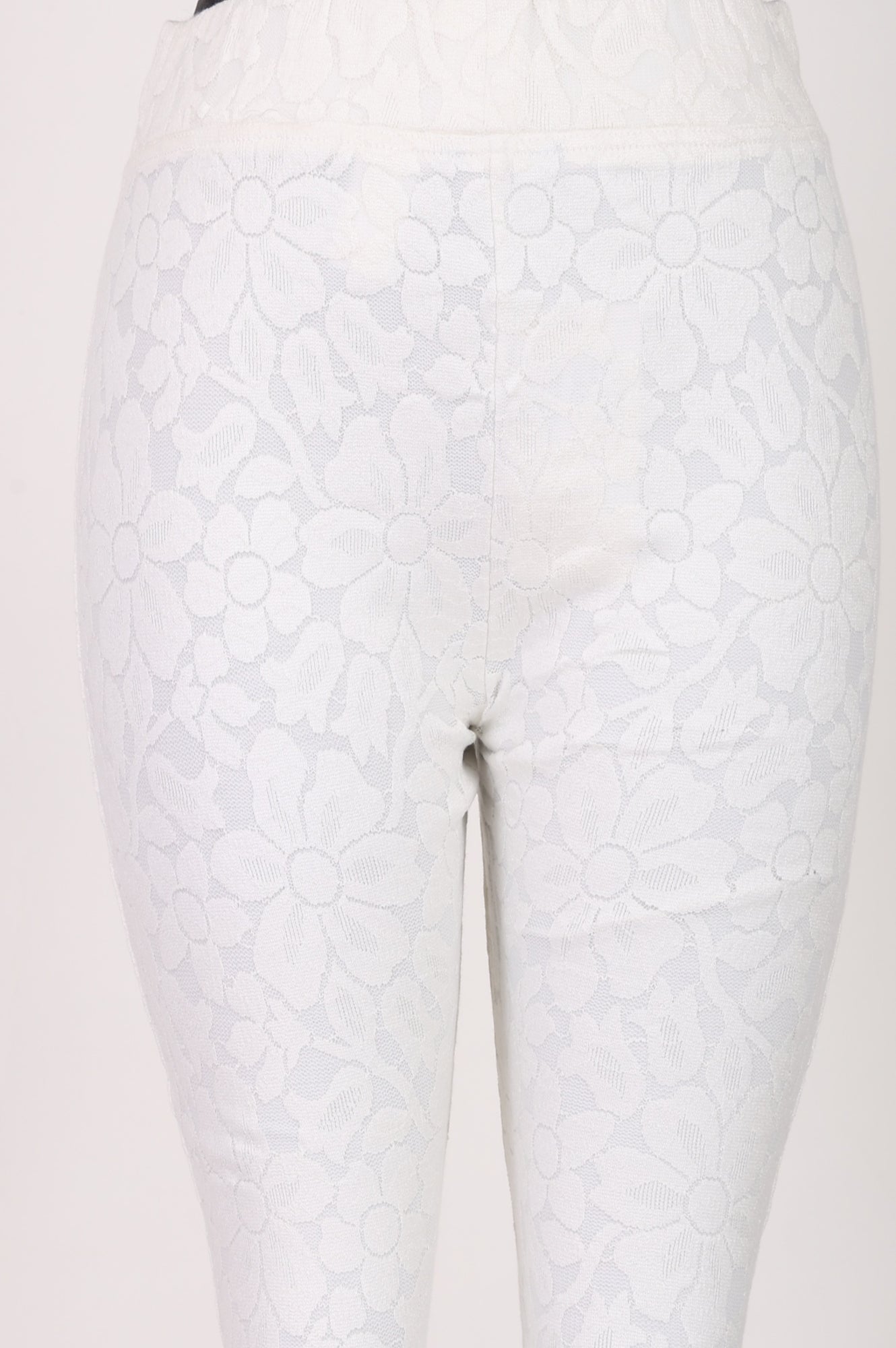 Off White Yarn Dyed Textured Lace Boot-cut Ankle Length Palazzo