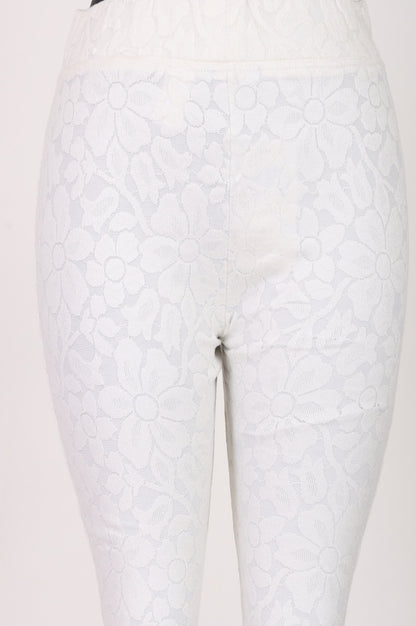 Off White Yarn Dyed Textured Lace Boot-cut Ankle Length Palazzo