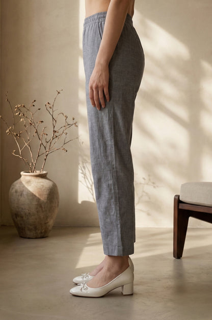 Grey Yarn Dyed Denim Palazzo