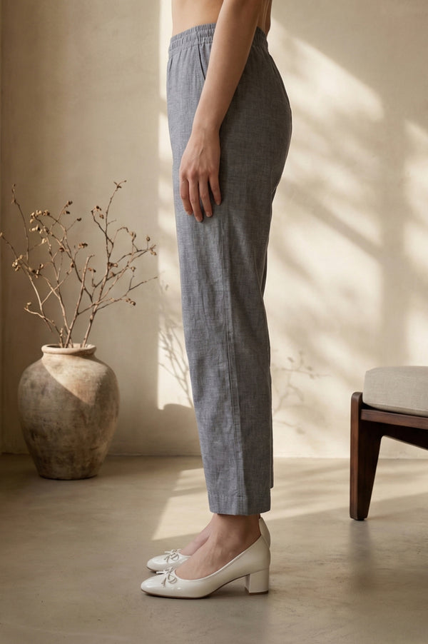 Grey Yarn Dyed Denim Palazzo