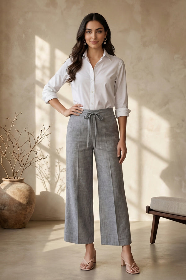 Grey Yarn Dyed Denim Palazzo