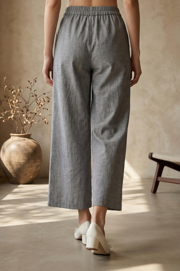 Grey Yarn Dyed Denim Palazzo