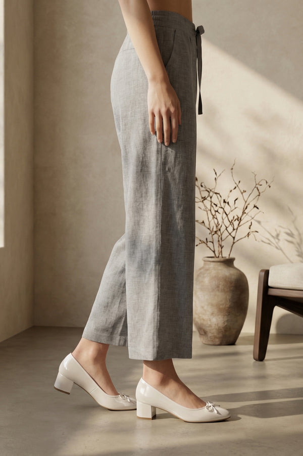 Grey Yarn Dyed Denim Palazzo