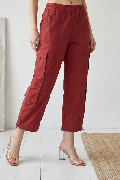 Navy Rust Solid Pure Cotton Ankle Length Cargo