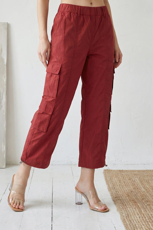 Navy Rust Solid Pure Cotton Ankle Length Cargo