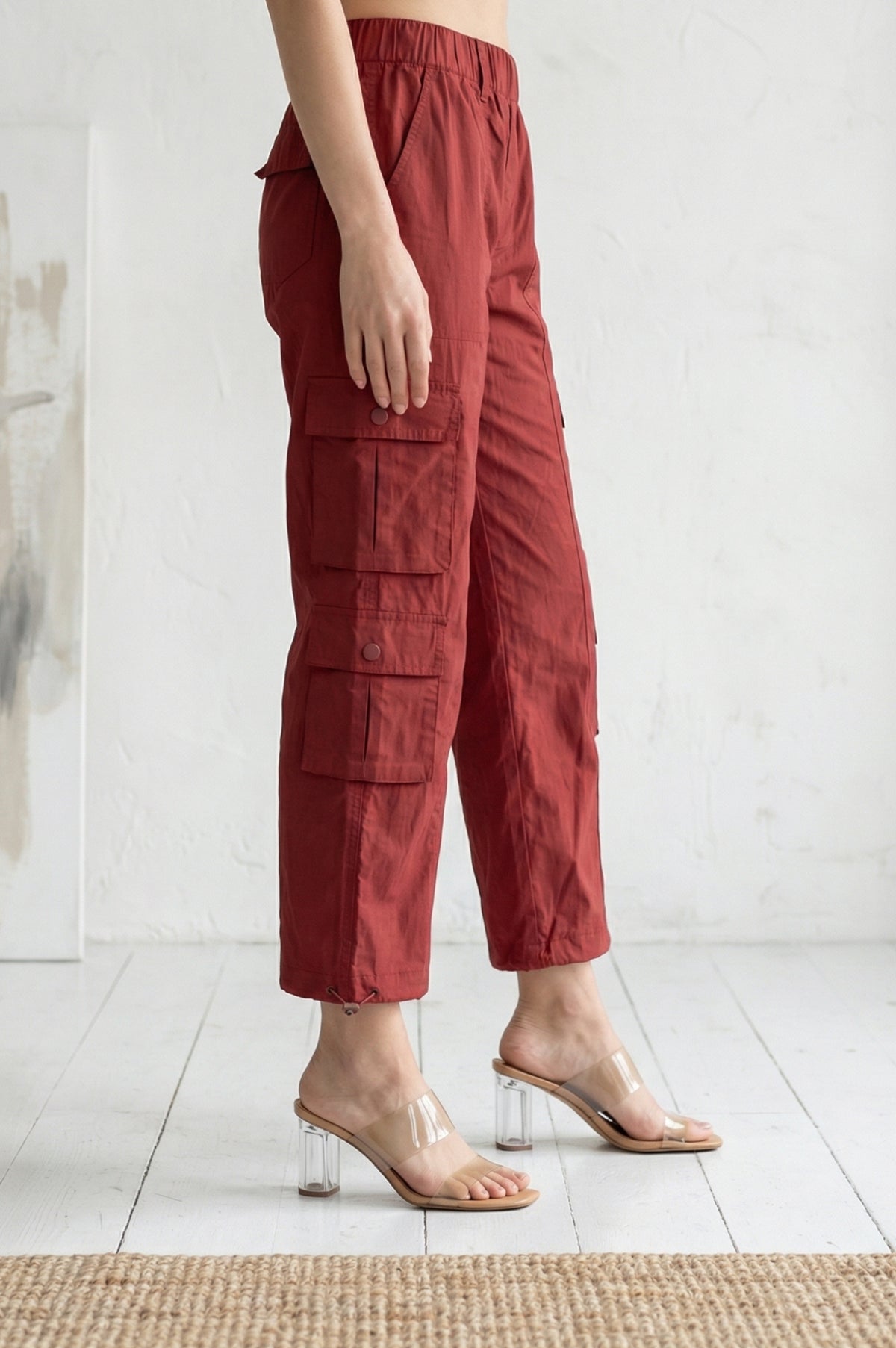 Navy Rust Solid Pure Cotton Ankle Length Cargo