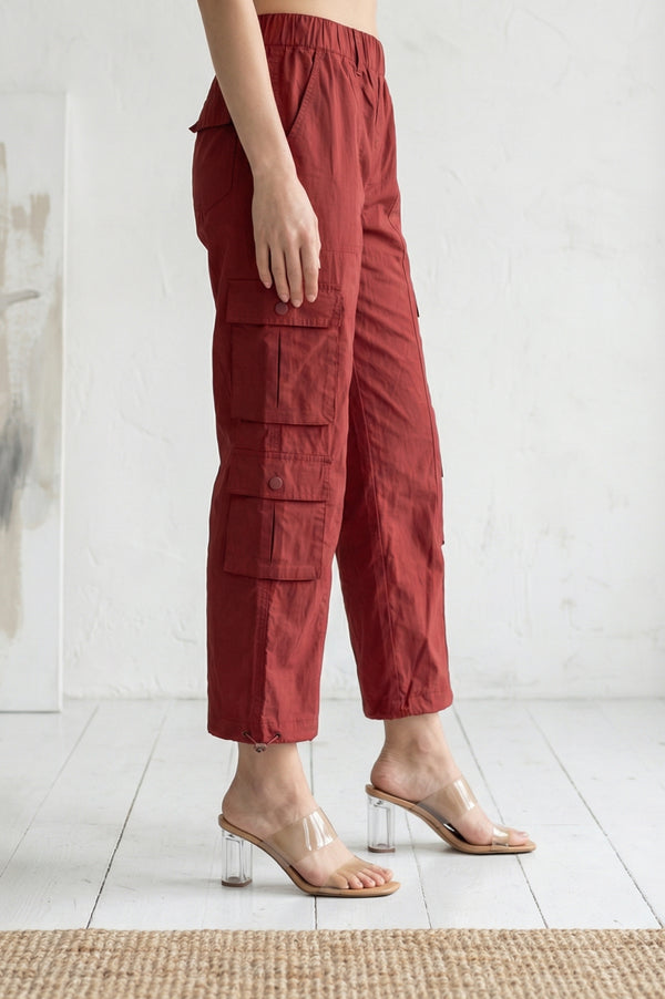 Navy Rust Solid Pure Cotton Ankle Length Cargo