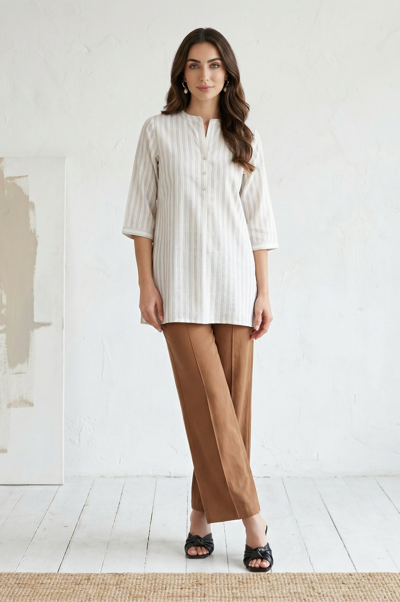Brown Solid Rayon Straight Fit Ankle Length Pants