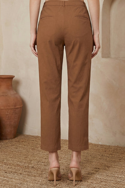 Brown Solid Rayon Straight Fit Ankle Length Pants