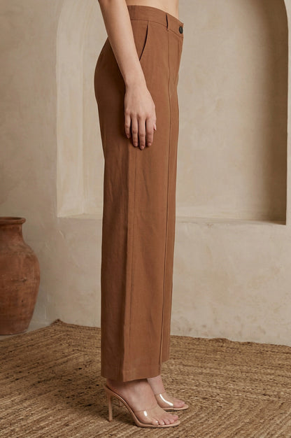 Brown Solid Rayon Straight Fit Ankle Length Pants