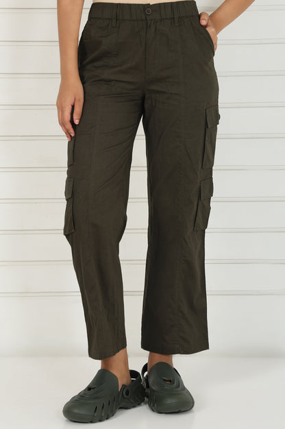 Olive Solid Pure Cotton Cargo