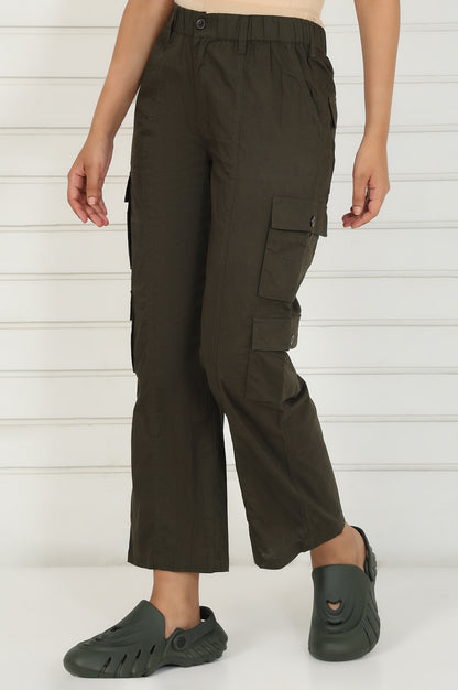 Olive Solid Pure Cotton Cargo