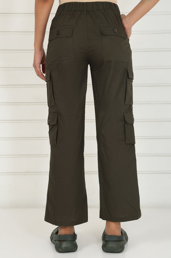 Olive Solid Pure Cotton Cargo
