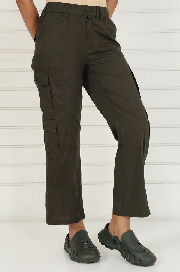 Olive Solid Pure Cotton Cargo