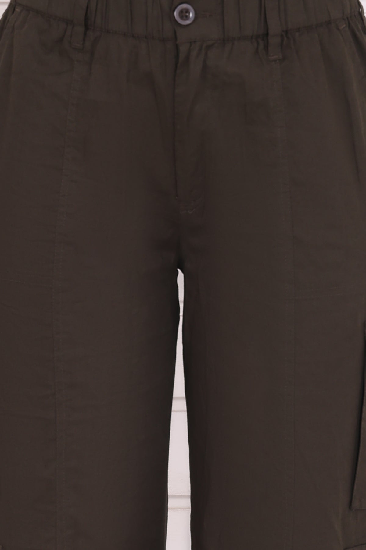 Olive Solid Pure Cotton Cargo