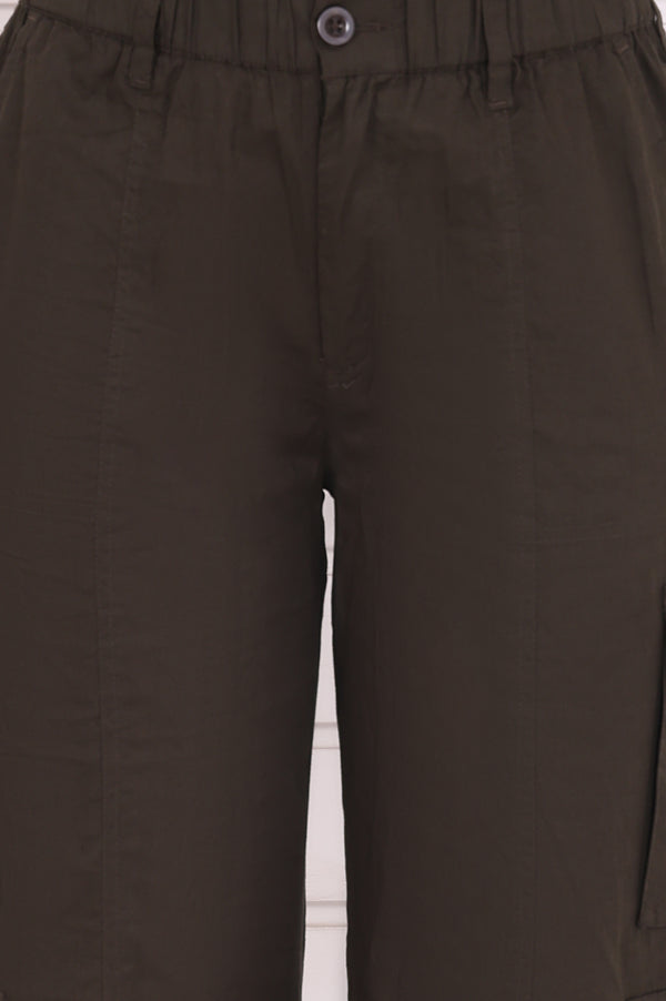 Olive Solid Pure Cotton Cargo