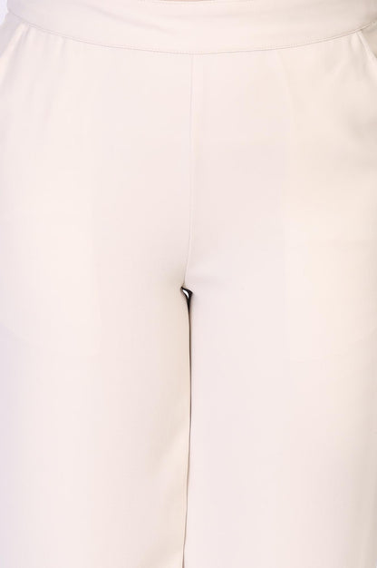 White Solid Straight-Leg Rayon Pants with YKK Zipper