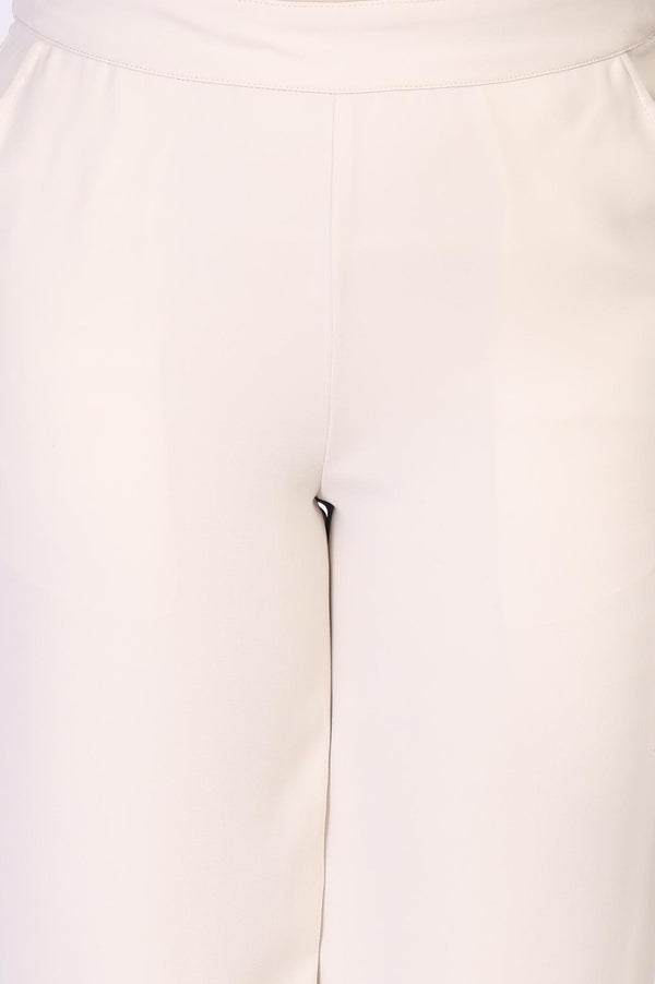 White Solid Straight-Leg Rayon Pants with YKK Zipper
