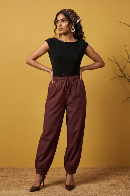 Maroon Mid Rise Ankle Length Jogger Pants