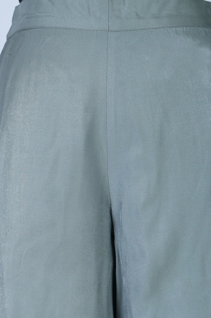 Blue Yarn Dyed Solid Rayon Wide Leg Floor Length High Rise Palazzo