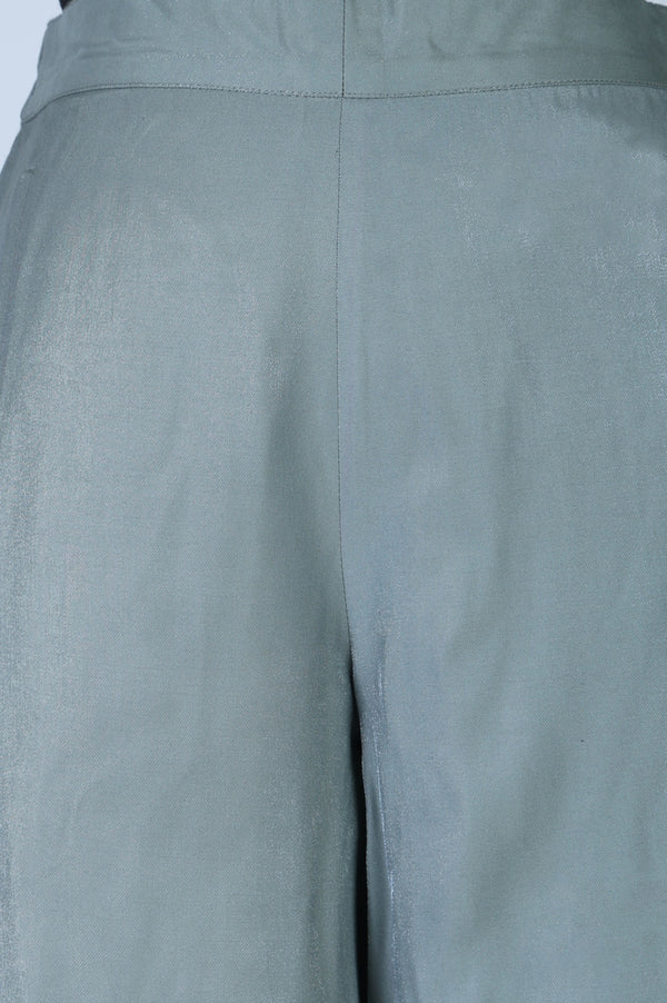 Blue Yarn Dyed Solid Rayon Wide Leg Floor Length High Rise Palazzo
