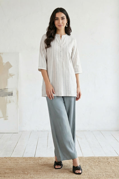 Blue Yarn Dyed Solid Rayon Wide Leg Floor Length High Rise Palazzo