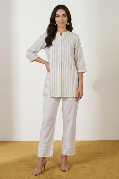 White Embroidered Pure Cotton Straight Fit Ankle Length Palazzo
