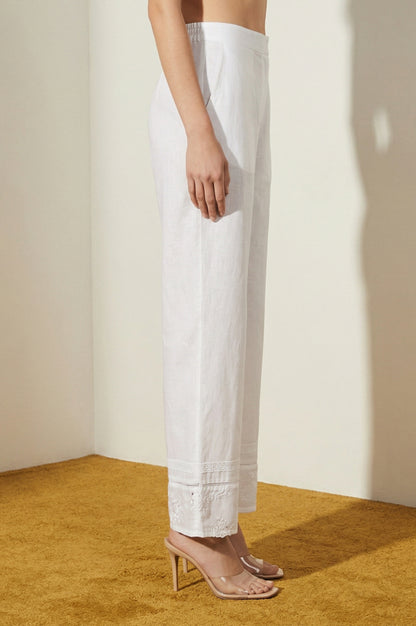 White Embroidered Pure Cotton Straight Fit Ankle Length Palazzo