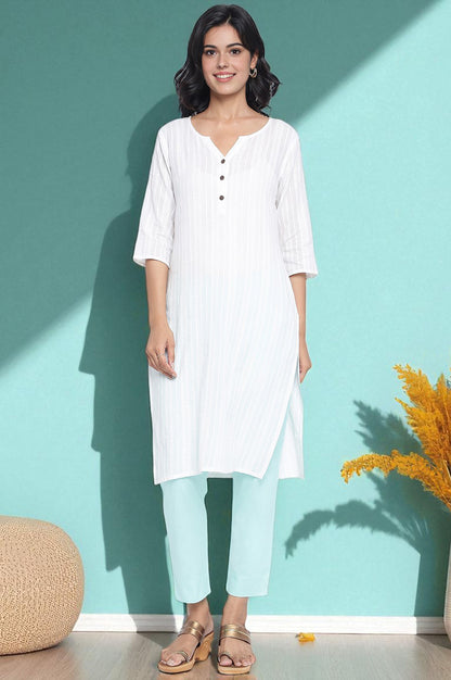 Blue Solid Cotton Flax Ankle Length Trousers