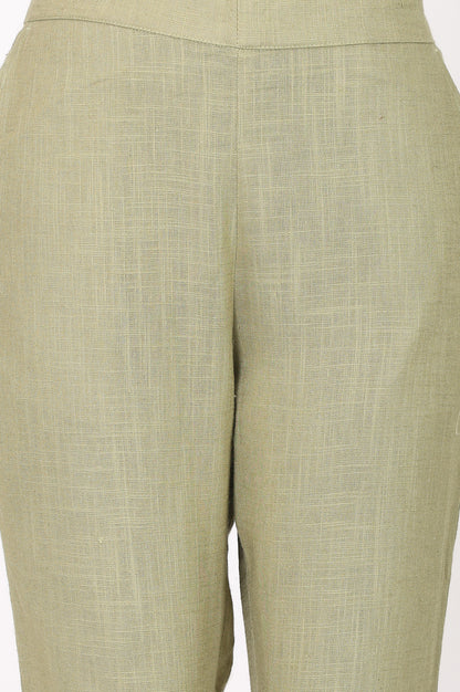 Olive Slim Fit Ankle Length Mid Rise Trousers