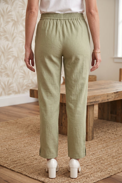 Olive Slim Fit Ankle Length Mid Rise Trousers