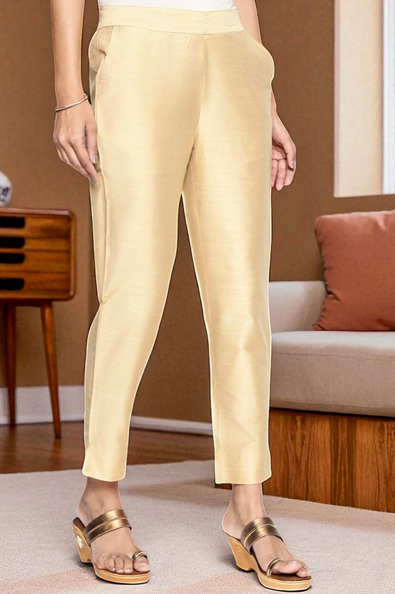 Gold Yarn Dyed Slim Fit Trousers