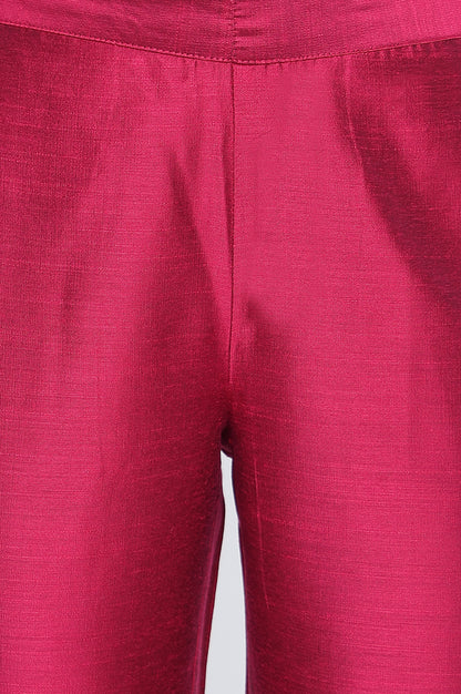 Pink Solid Mid Rise Slub Trousers in Ankle Length