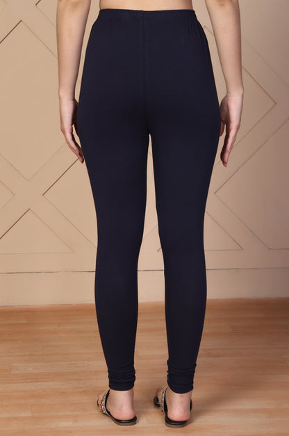 Navy Blue Solid Slim Fit Cotton Churidar