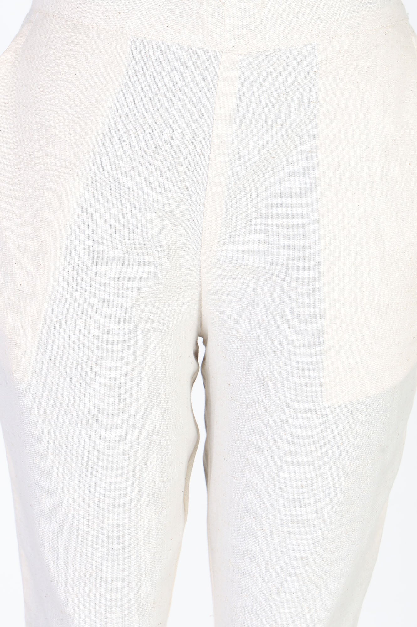 Off White Straight Fit Ankle Length Trousers With Lace