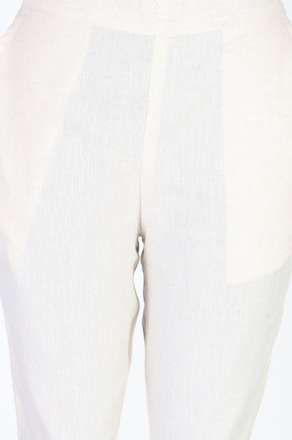 Off White Straight Fit Ankle Length Trousers With Lace